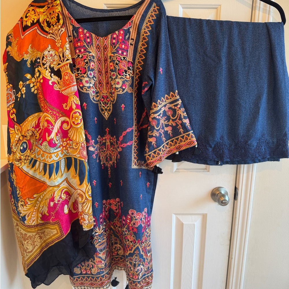 Colorful Patterned Dress and Silk Dupata